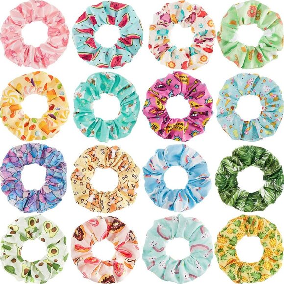 16 Pieces Cute Hair Scrunchies Kawaii Colorful Cute Unicorn Rainbow Mermaid Dog - Picture 1 of 7